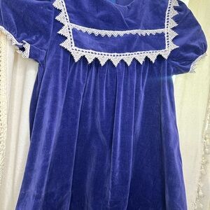 Good Lad Velvet Dress in Deep Blue with White Lace